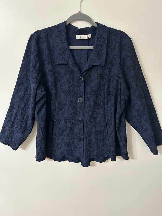 Habitat Tops - Habitat Shirt Women’s L Navy Floral Boho Lagenlook